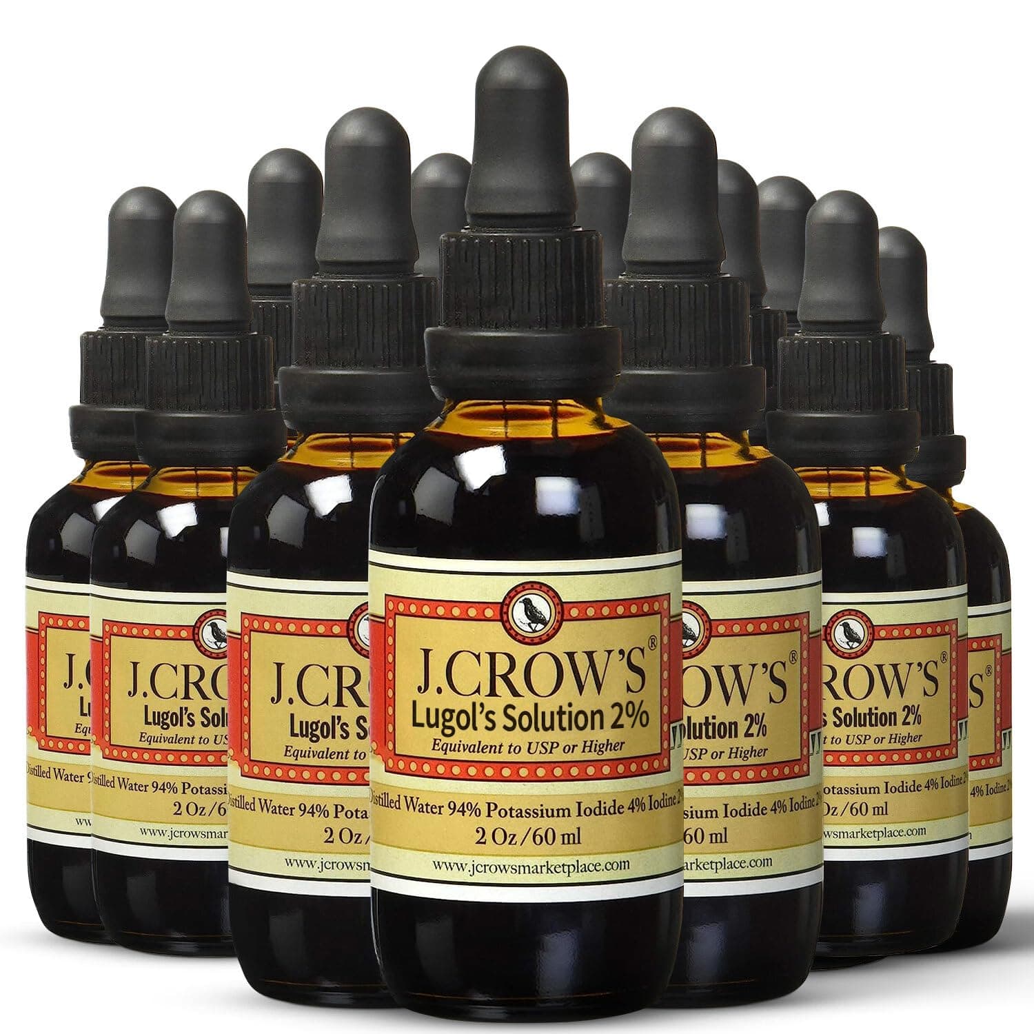 J. CROW'S Lugol's Solution of Iodine 2% 2 oz Professional Pack (12 Bottles)