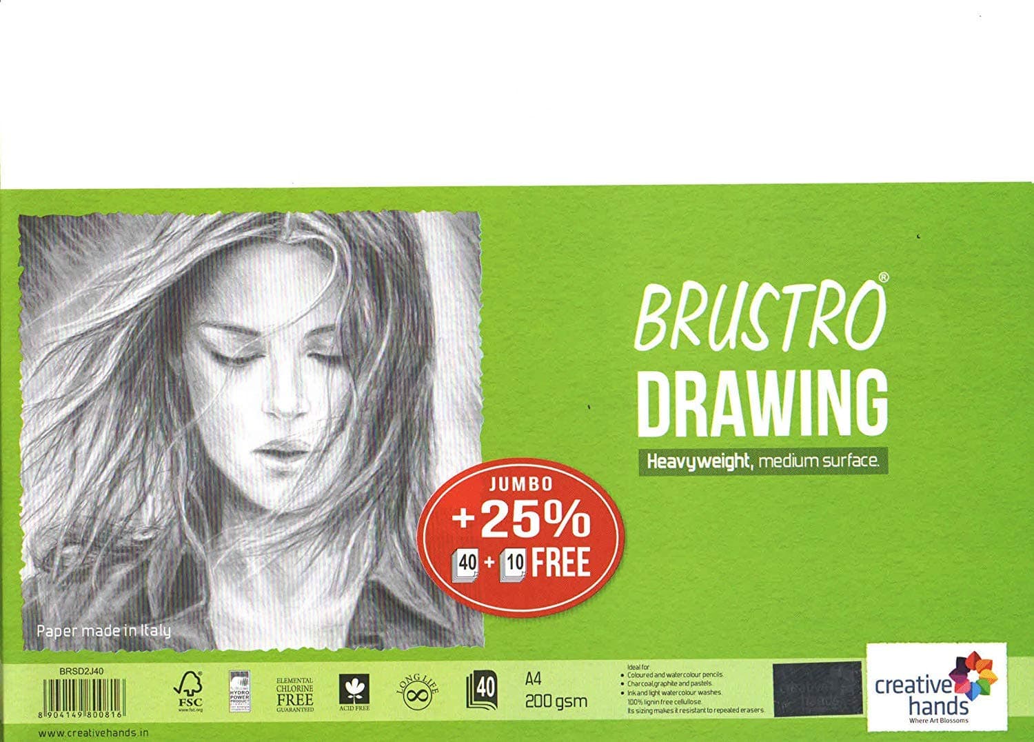 Brustro Drawing Paper A4 Size, Jumbo Pack, 200 GSM (Pack of 40 + 10 Sheets)