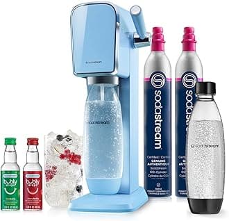 ART Sparkling Water Maker | VALUE BUNDLE | CQC CO2 system | Includes 2x CO2 Cylinders, 2x 32 Fl Oz Dishwasher Safe Bottles, 2x Bubly Flavor Drops | Combine with Pepsi Flavors | Misty Blue