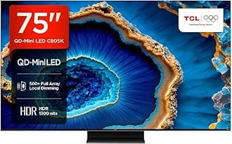 TCL 75C805K 75-inch QLED Mini LED, Full Array 4K HDR Premium 1300nits, Smart Gaming TV Powered by Google (Freesyncy Premium Pro, 144Hz Motion Clarity Pro, Dolby Vision IQ & Atmos, Onkyo sound)