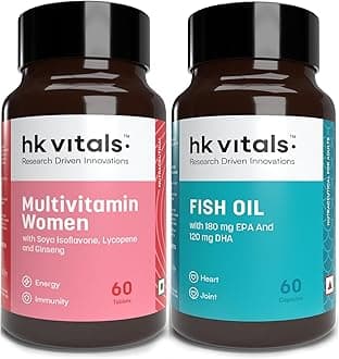 HealthKart HK Vitals Fish Oil with Omega 3 and Multivitamin For Women Combo, 60 Fish Oil Capsules + 60 Multivitamin Tablets