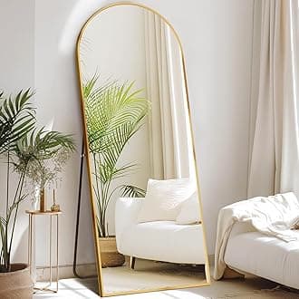 Sweetcrispy 64"x21" Arched Full Length Mirror, Standing or Leaning Full Body Mirror with Aluminum Alloy Thin Frame, Suitable for Bedroom or Cloakroom,Gold