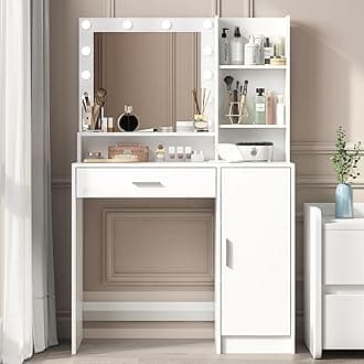 Vanity Desk with Mirror and Light, Large Drawer and Three Level Storage Dresser, 3 Lighting Modes Adjustable Brightness, Bedroom Dressing Table (White)