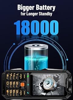 Rugged Senior Cellphone, 4G Large Mobile Phone for Elderly, 4in , 18000mAh Battery, Sound Quick Dial Phone for Android 7.0, Dual LED Lights (Black)