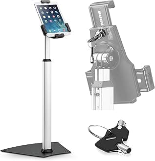 Pyle Anti-Theft Tablet Security Stand Kiosk-Heavy Duty Aluminum Metal Floor Standing Mount Tablet Case Holder Display w/Height Adjustable Pole,Fits iPad Mini 2 3 4 Air Samsung Tablets-Pyle PSPADLK60