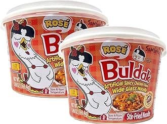 Samyang Buldak K Rose, Wide Flat Glass Noodles, Big Bowl Cup, Korean Fire Challenge Microwaveable 삼양 로제 불닭 납작당면 (5.98oz) (2 Packs)