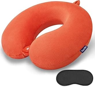 Orange Memory Foam Velvet Travel Neck Pillow for Airplane Car Train
