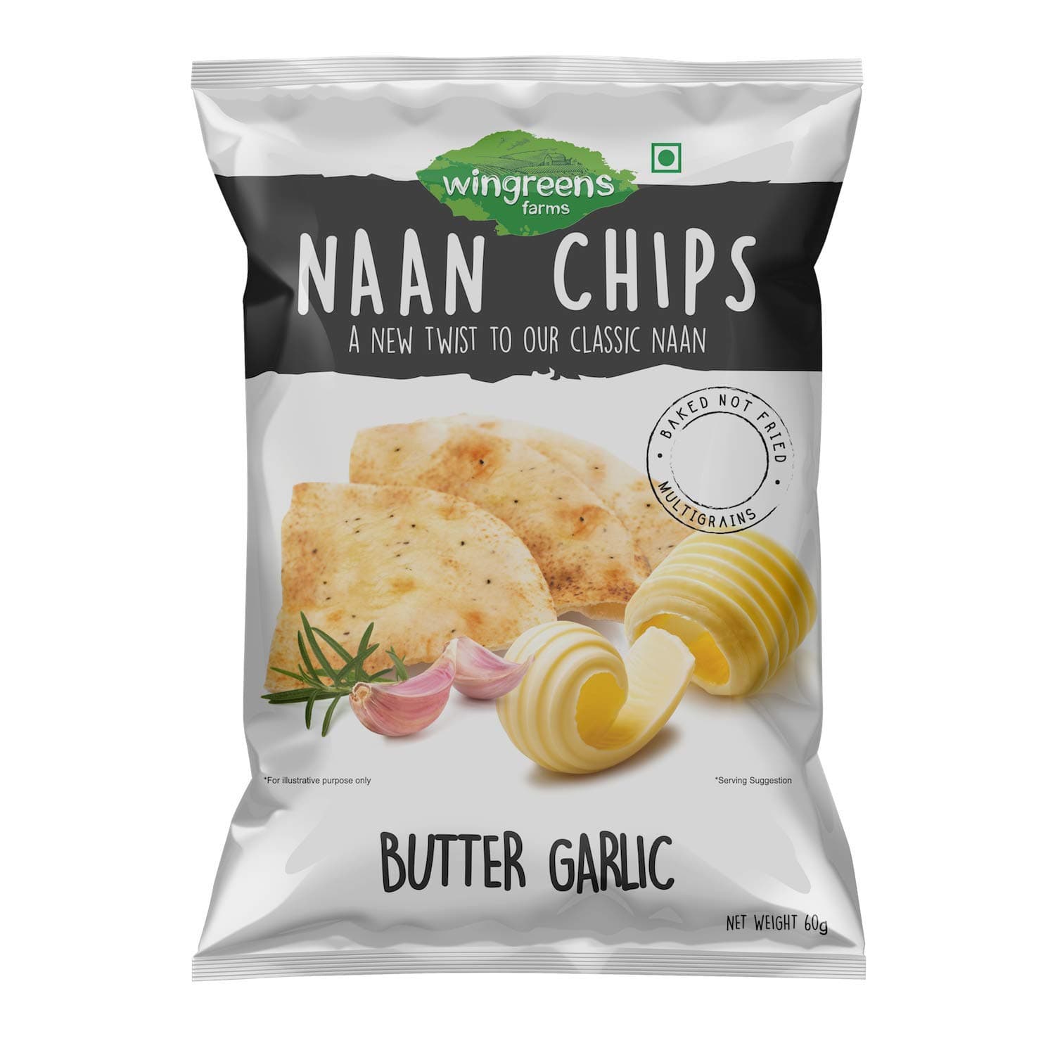 Wingreens Farms Butter garlic Naan Chips, 60 g