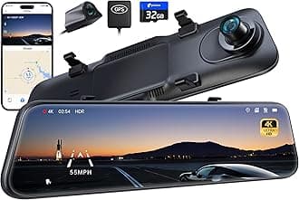 Pelsee P12 Pro 4K Mirror Dash Cam w/ADAS and BSD, 5.8GHz WiFi 20MB/s Download, Rear View Mirror Camera 4K Front and 1080P Rear, Voice Control, GPS, Color Night Vision, 12" Touch Screen,32G Memory Card