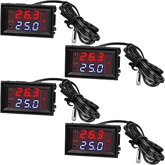 4 Pieces 12V Electronic Temperature Controller Programmable -50 to 110 Degree Celsius Heating/Cooling Thermostat Control Switch Module Ntc Waterproof Sensor Probe Dual Color LED Display Monitor