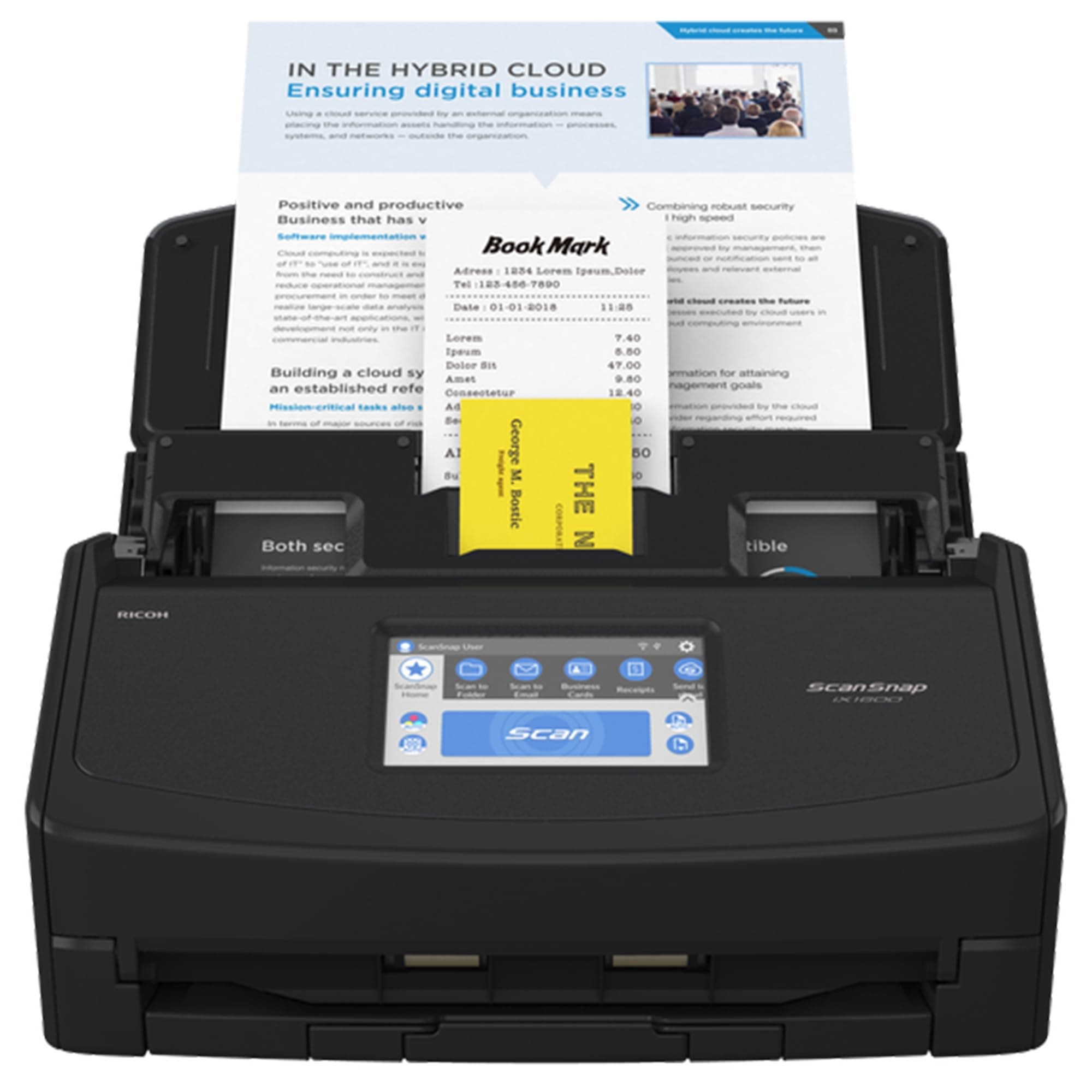 iX1600 Black Document Scanner 5GHz - Desktop, Double Sided with WiFi, Touchscreen, USB 3.2, ADF, Standard Sizes : A4, A5, A6, B5, B6, Business Card, Post Card, Letter, Legal and Custom Sizes