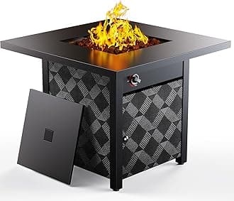 Ciays 32Inch Propane Fire Pit Table, 50,000 BTU Outdoor Gas Fire Pit Table CSA-Certified for Outside Patio with Removable Lid and Lava Rocks, Smoke-Free Burning, Parties, Backyard, Garden