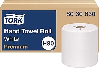 Tork 8030630 Premium Paper Hand Towel Roll, Y Notch, 1-Ply, 8.0" Width x 600' Lenth, White (Case of 6 Rolls, 600 Feet per Roll, 3,600 Feet per Case)