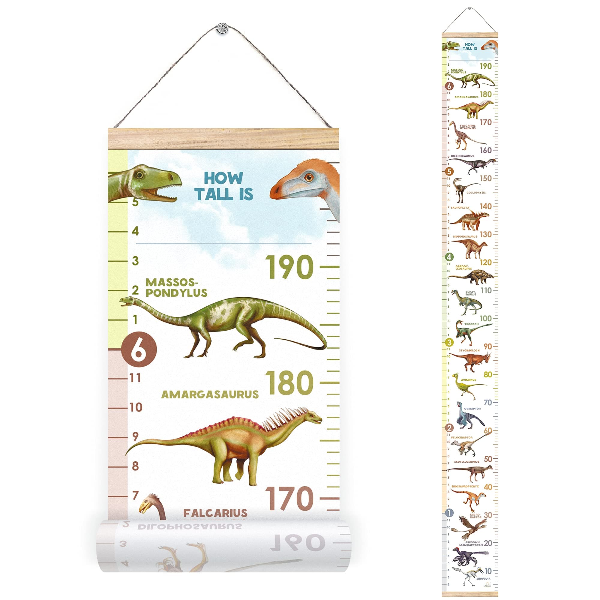 Personalised Growth Chart for Dinosaur Lovers, Removable Wall Ruler for Boys and Girls, Kid’s Room Decoration (White)