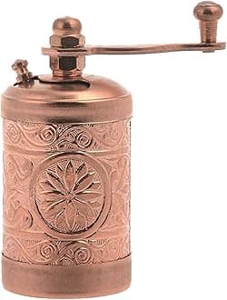 LaModaHome Rose Gold Manual Hand Grinder Mill for Turkish Greek Arabic Coffee Beans & Spice Pepper Salt, Brass
