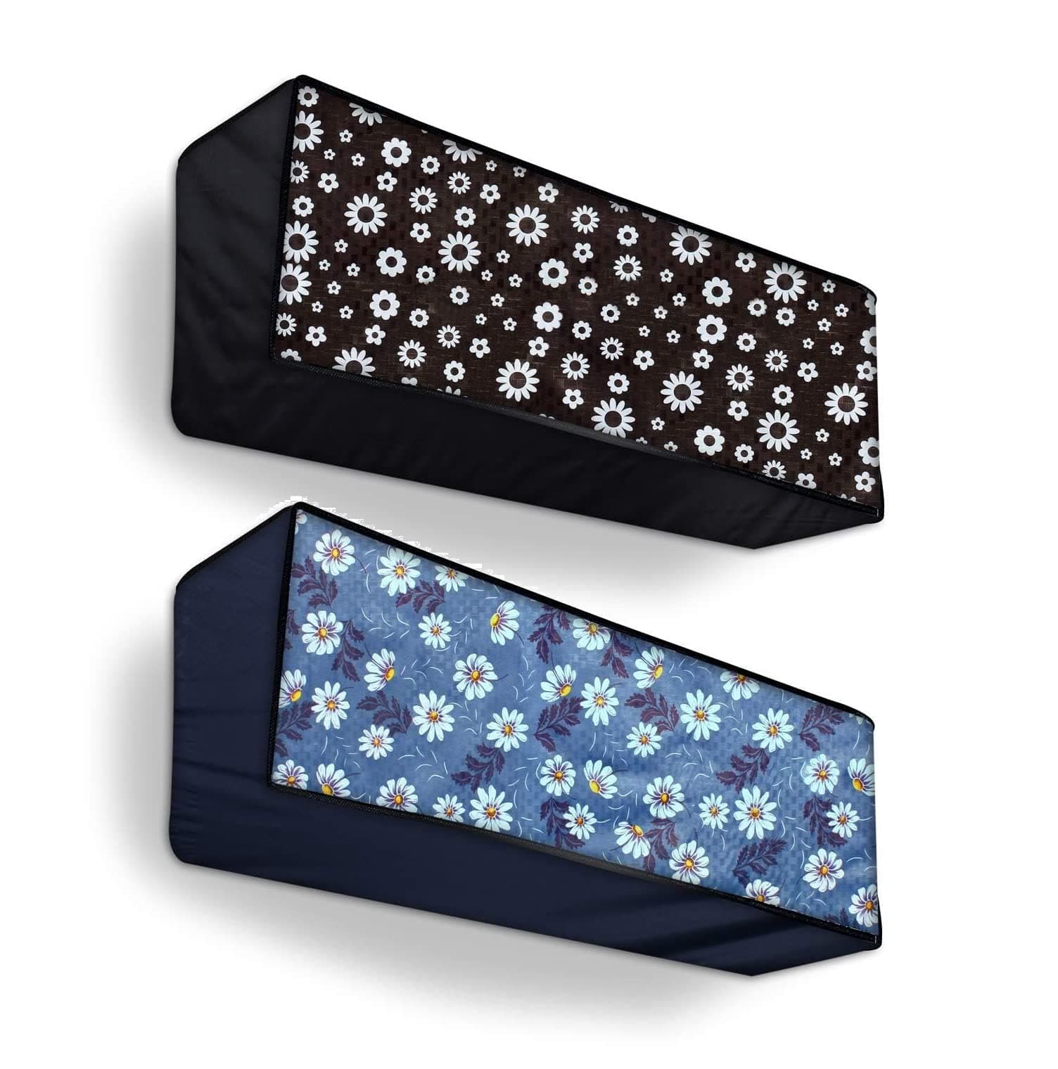 Split Ac Cover Indoor Unit For 2 Ton Capacity Ac, All Weather Polyester Cover / Attractive Digital Prints / Dustproof / Water Resistant Ac Cover (Pack Of 2, White Flower)