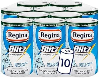 Regina Blitz Carta Casa, Pack of 10 Rolls, 100 Maxi-Leaf 3-Ply Paper, Recyclable Paper, Clean and Dry in a Flash, 100% FSC Certified Paper
