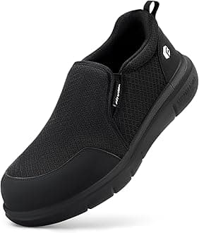 FitVilleSlip On Work Shoes for Men Extra Wide Fit Composite Toe Industrial Safety Trainers for Wide Swollen Feet