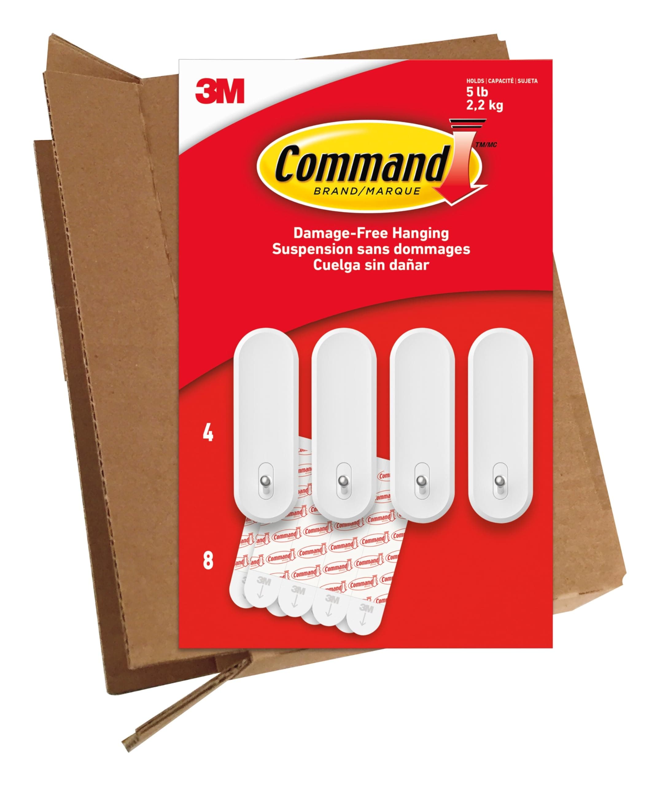 Command Large Wire Hooks, Holds up to 5 lb, 4 Hooks and 8 Strips, Damage-Free Hanging Wall Hook with Adhesive Strips, No Tools Great for Hanging, Organization and Storage