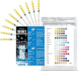 50-Pack 16-in-1 Water Test Strips for Drinking Water - Measure Water Hardness, Free Chlorine, Iron, Copper, Lead, Nitrate Content and More