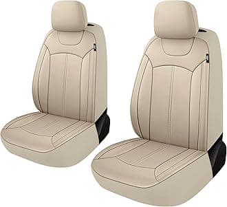 Premium Leather Car Seat Covers Front Set, Waterproof Stain-Resistant Seat Covers for Cars, Universal Automotive Interior Covers for Sedan SUV Truck Pick-up Van, Beige