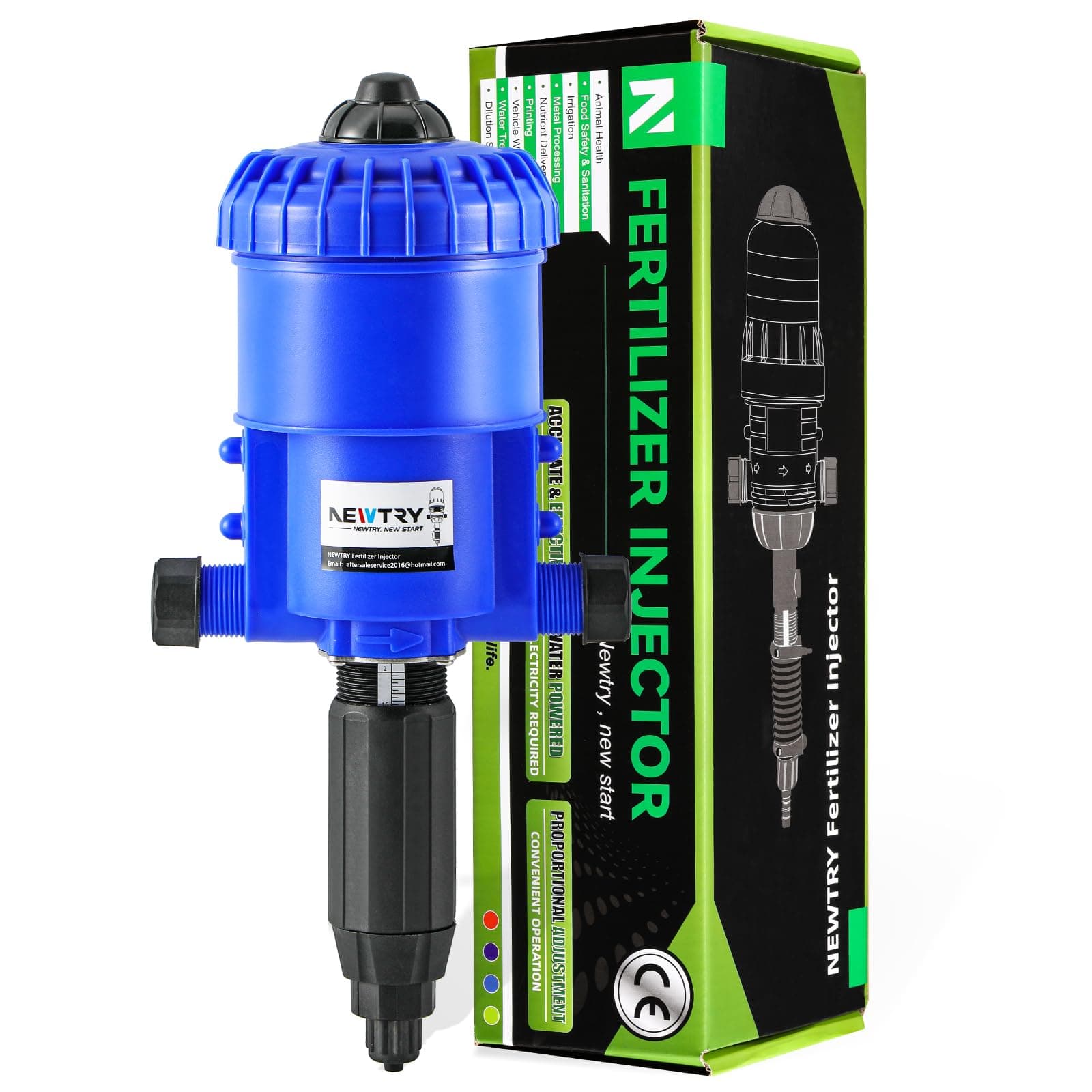 NEWTRY 0.2-2% Fertilizer Injector for Drip Irrigation Adjustable Water Powered Dosing Pump 3/4" NPT