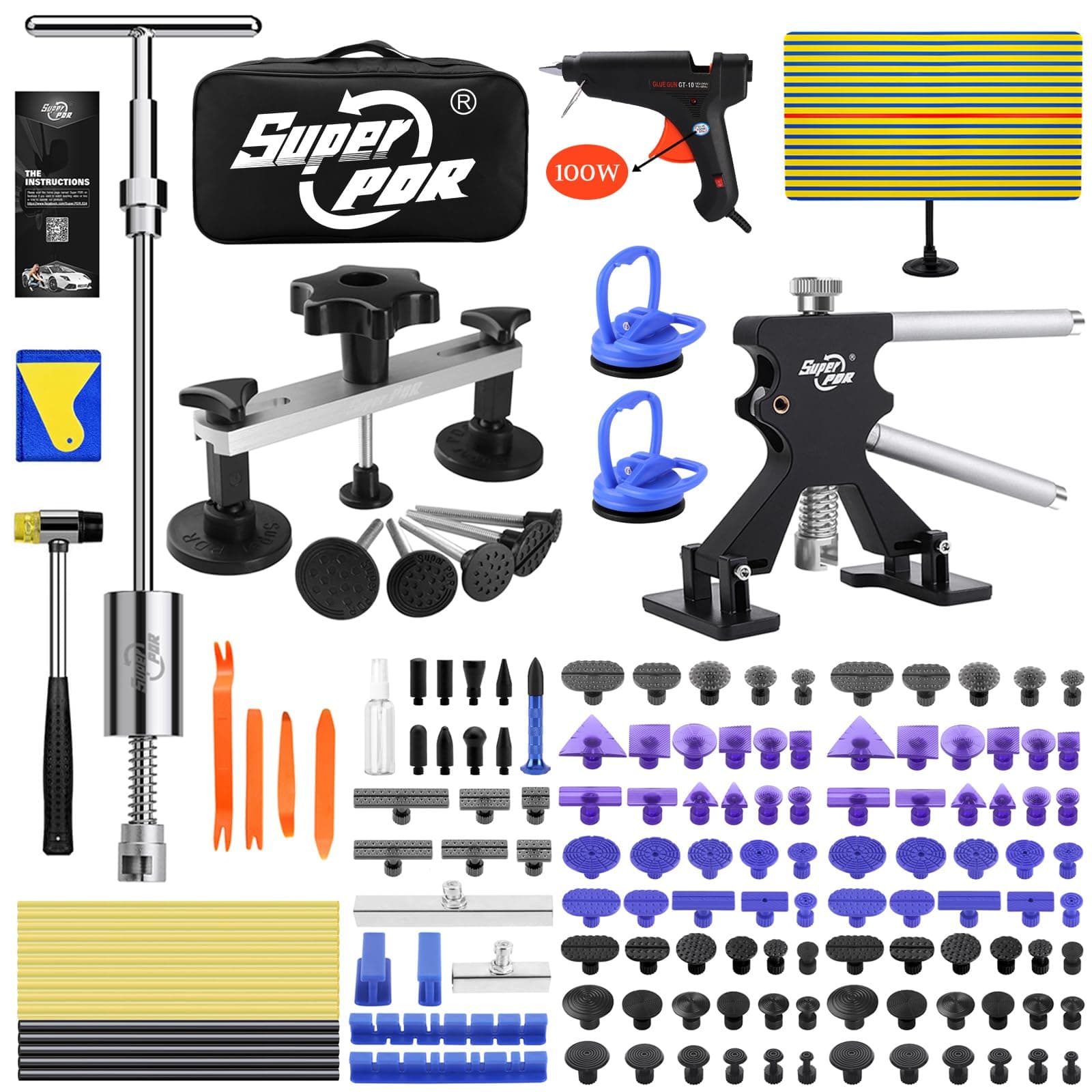 Super PDR Car Dent Puller Kit, 169PCS Paintless Dent Removal Kit, Hail Dent Repair Kit Can Removal 99% of Car Dents in 30 Minutes for Repairing Big Dents, Small Dents, Dings and Hail Damage