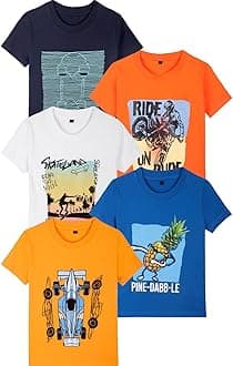T2F Boy's Cotton Printed Regular Fit T-Shirt (Pack 0f 5)