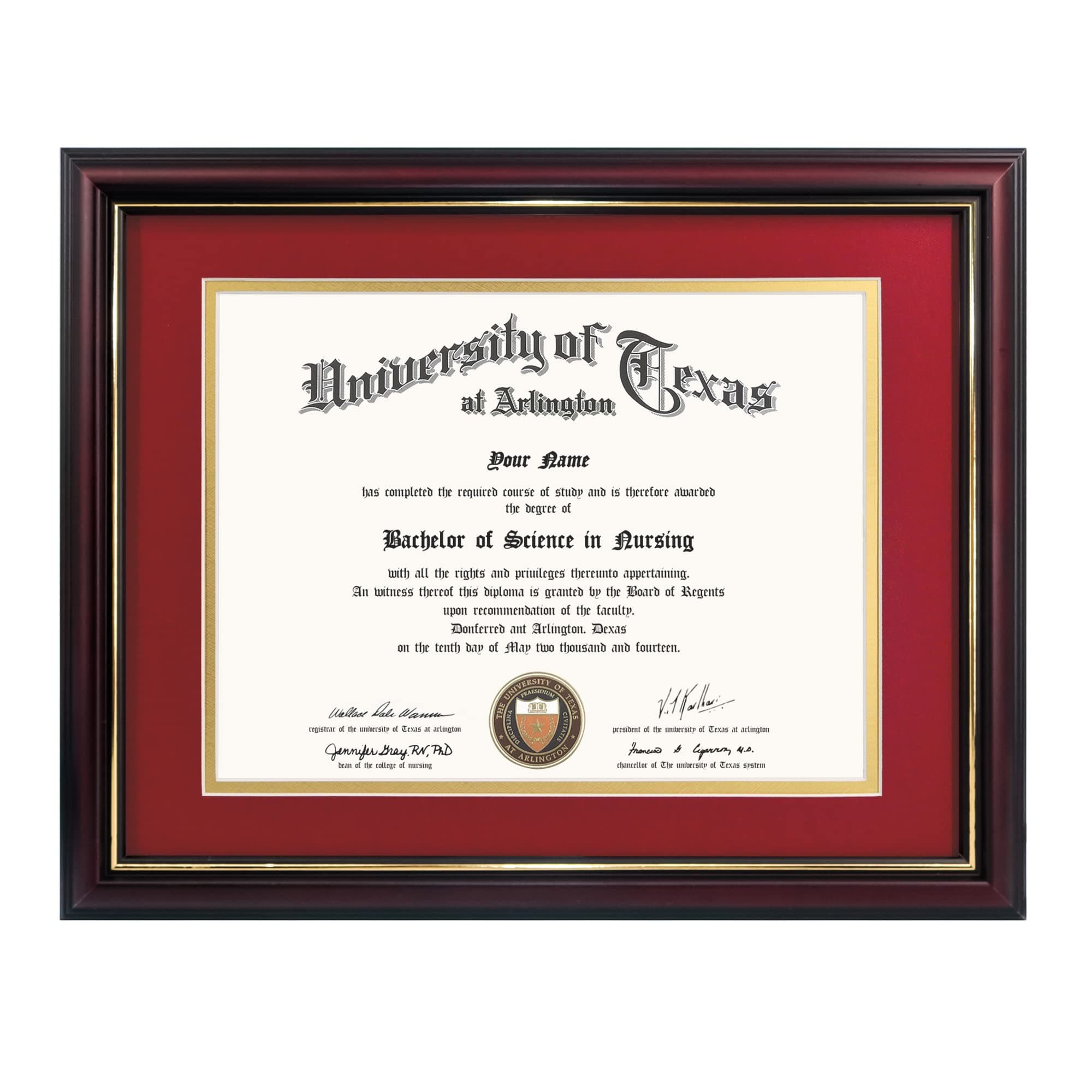 GraduationMall 8.5x11 Diploma Frame with Red over Gold Mat or Display 11x14 Certificate without Mat,Solid Wood & Tempered Glass,Cherry Finish with Gold Trim