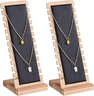 DispJewel Wooden Necklace Display Stand Organiser 12 Slots for Retail Jewellery Photography Prop (Black 2 Pcs)