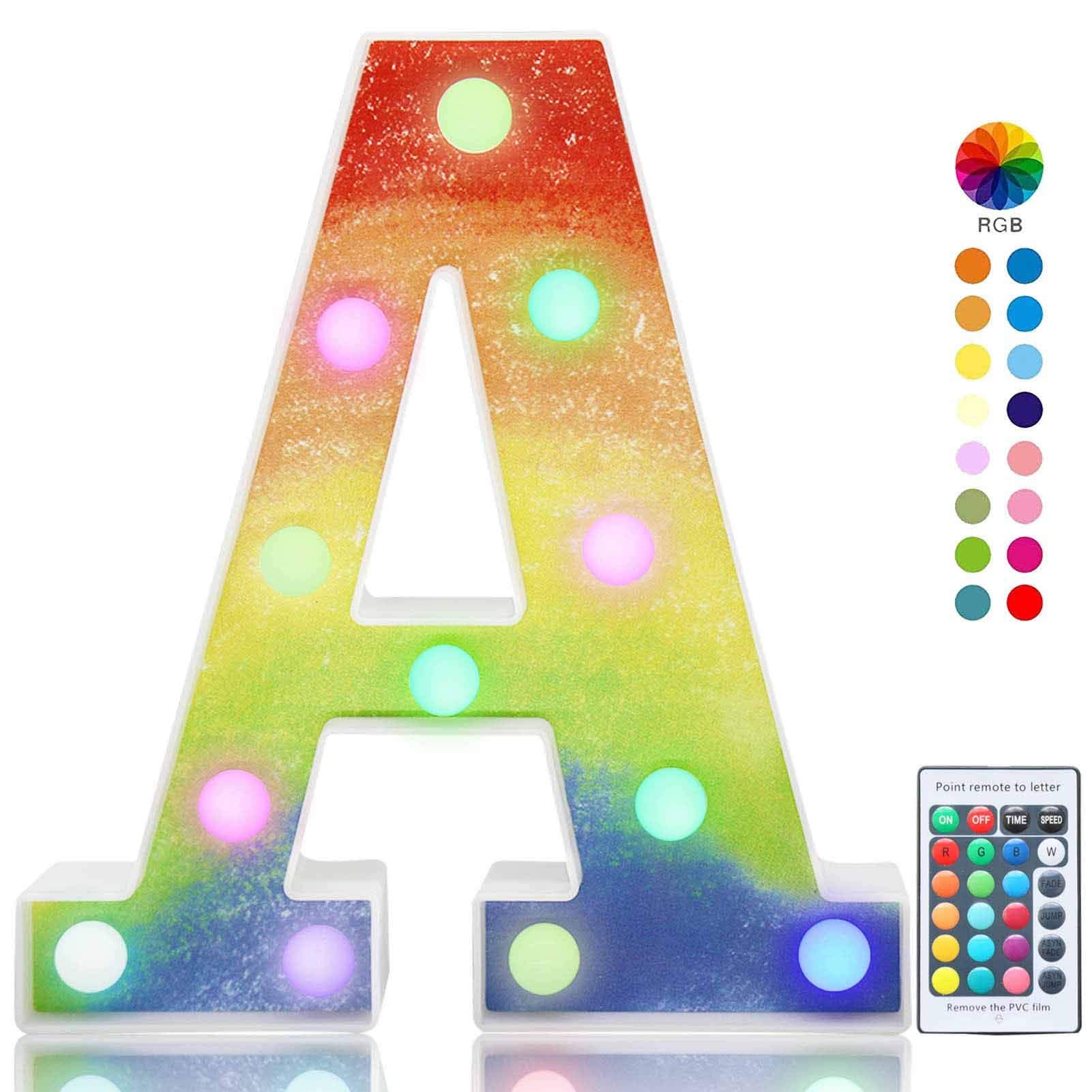 Vimlits Colorful LED Letter Lights with Remote, Light Up Multicolored Rainbow Letters, 16 Color Changing Battery Powered Night Light for Kids Wedding Birthday Party Christmas Home Decor, RGB Letter A