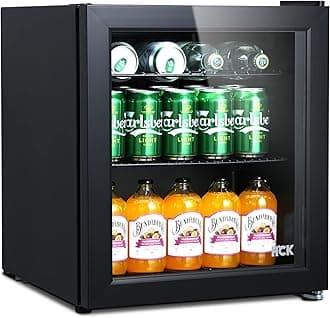 HCK 48L Mini Fridge with Glass Door, 0-15°C Cooling Zone and 2 Shelves, Compact Beverage Refrigerator Cooler for Bar and Living Room