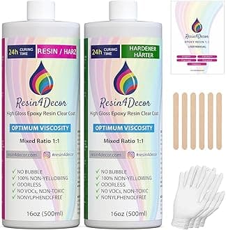 Epoxy Resin RESIN4DECOR 1:1 Casting Crystal Clear Adhesive for Arts Crafts Jewelry Making Molds and DIY Projects Non-Yellowing Non-Toxic High-Gloss Finish 12-24 Hour Cure Time Odorless - 1000ml