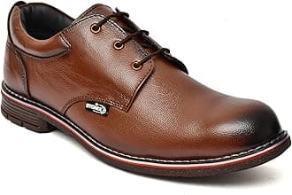 STONIX® Formal Premium Safety Shoes for Men's | Steel Toe cap | Slip and Water Resistant | Leather Material & TPR Sole | Comfortable for Construction Work's, (SIZE-10, BROWN)