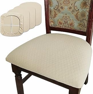 Dining Room Chair Seat Covers Set of 4, TPU not Mixed, Friendly Jacquard Fabric Stretch Washable Slipcover for Kitchen Seat Cushions, Beige-4PCS