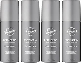 Designer Fragrances 4 Pack Silver Dew Men's Body Spray Deodorant Cans - For Instant Freshness on The Go - Long Lasting Smell - Great Male Gift Sets - 150ml