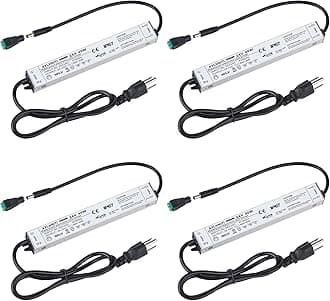 4 Pack LED Driver - 40W Waterproof IP67 Power Supply, 90V-265V AC to 24V DC, 3-Prong Plug 3.3 Feet Cable for Constant Voltage LED Products