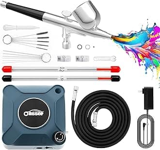 Oasser Airbrush Kit with Air Compressor, Dual Action 40 PSI 10.5 L/min Airbrush Set Gun, Air Brush for Nails, Makeup, Model, DIY