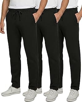 Real Essentials 3 Pack: Men's Tech Fleece Athletic Casual Open Bottom Sweatpants with Pockets (Available in Big & Tall)