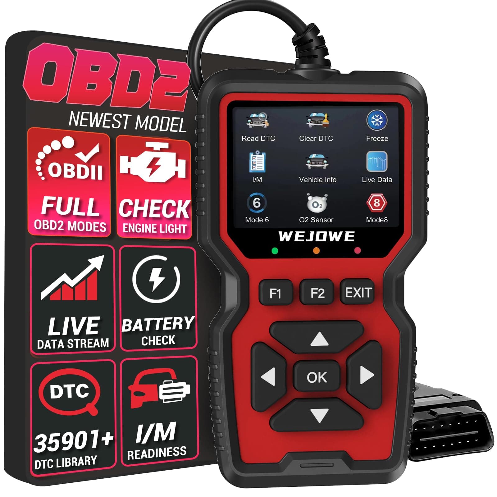 Upgraded OBD2 Scanner Diagnostic Tool, Check Engine Code Reader OBD2 Scanner with Reset, Auto Check Engine Light Mode 6, Mode 8 & I/M Car Diagnostic Scan Tool for All OBDII Car Since 1996