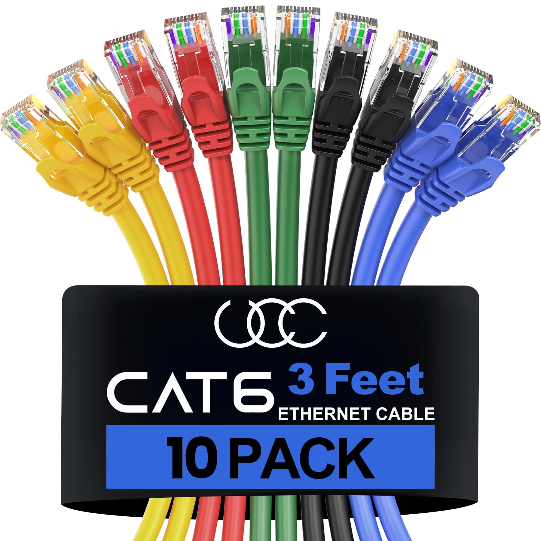 Cat 6 Ethernet Cable 3 Ft (10 Pack), Cat6 Patch Cable, High Speed 10Gbps 500Mhz Ethernet Cable Network Cord, RJ45 LAN Internet Cable for Computer Modem Router PS4/5 Xbox 5 Colors