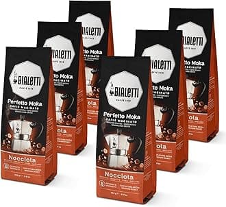 Bialetti - Perfetto Moka Nocciola: Gemahlener Kaffee mit mittlerer Röstung, Haselnuss-Aroma, 250g x 6, Beutel mit Aromaschutzventil