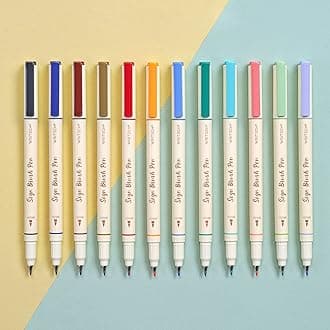Arts Sign Brush Pen Brush Tip Marker Felt Tip Water Based Ink Color Pens 12 Assorted Pastel Colors Great for Lettering, Journaling, Calligraphy (Natural)