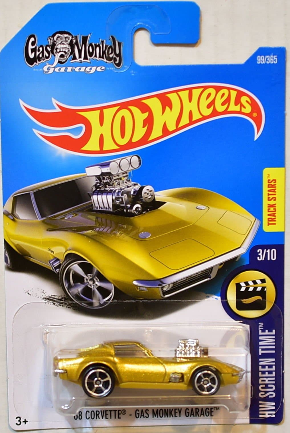 2017 Hw Screen Time '68 Corvette Gas Monkey Garage 99/365, Gold, 1:64 Scale, Multi