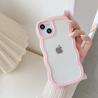 QLTYPRI Compatible with iPhone 15 Case, Cute Curly Wave Frame Clear Case for Girls Women, Transparent Soft Silicone TPU Bumper Shockproof Protective Cover for iPhone 15 - Pink