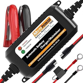 MP00206A 12V 1.5Amp Automatic Battery Charger, Battery Maintainer for Cars, Motorcycles, ATVs, RVs, Powersports, Boat and More