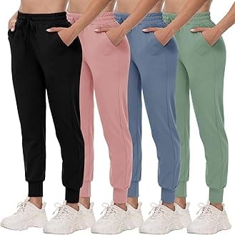 4 Pack Joggers for Women - Sweatpants with Pockets Lightweight Comfy Yoga Pants for Workout Travel Lounge
