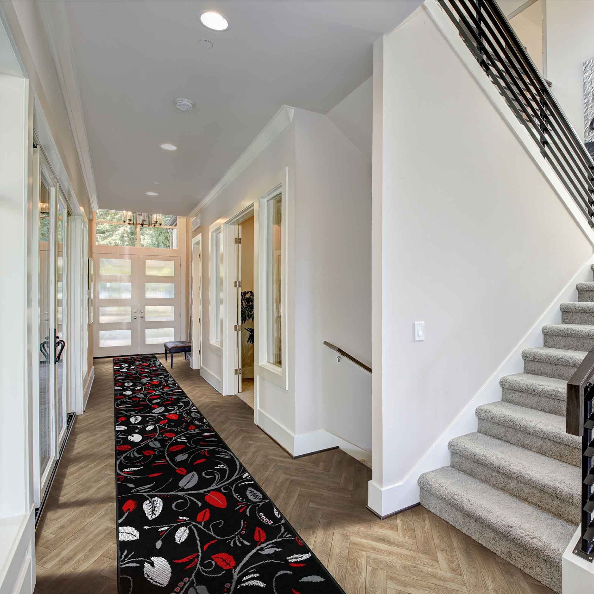 runrug Carpet Runner Rug - For Hallway, Kitchen Floor, Corridor - Width 60cm x 150cm Long - Black Scroll