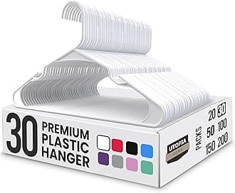 Plastic Hangers 30 Pack - Perfect Space Saving Clothes Hanger - Durable and Strong - Perfect Closet Organizers with Shoulder Grooves (White)