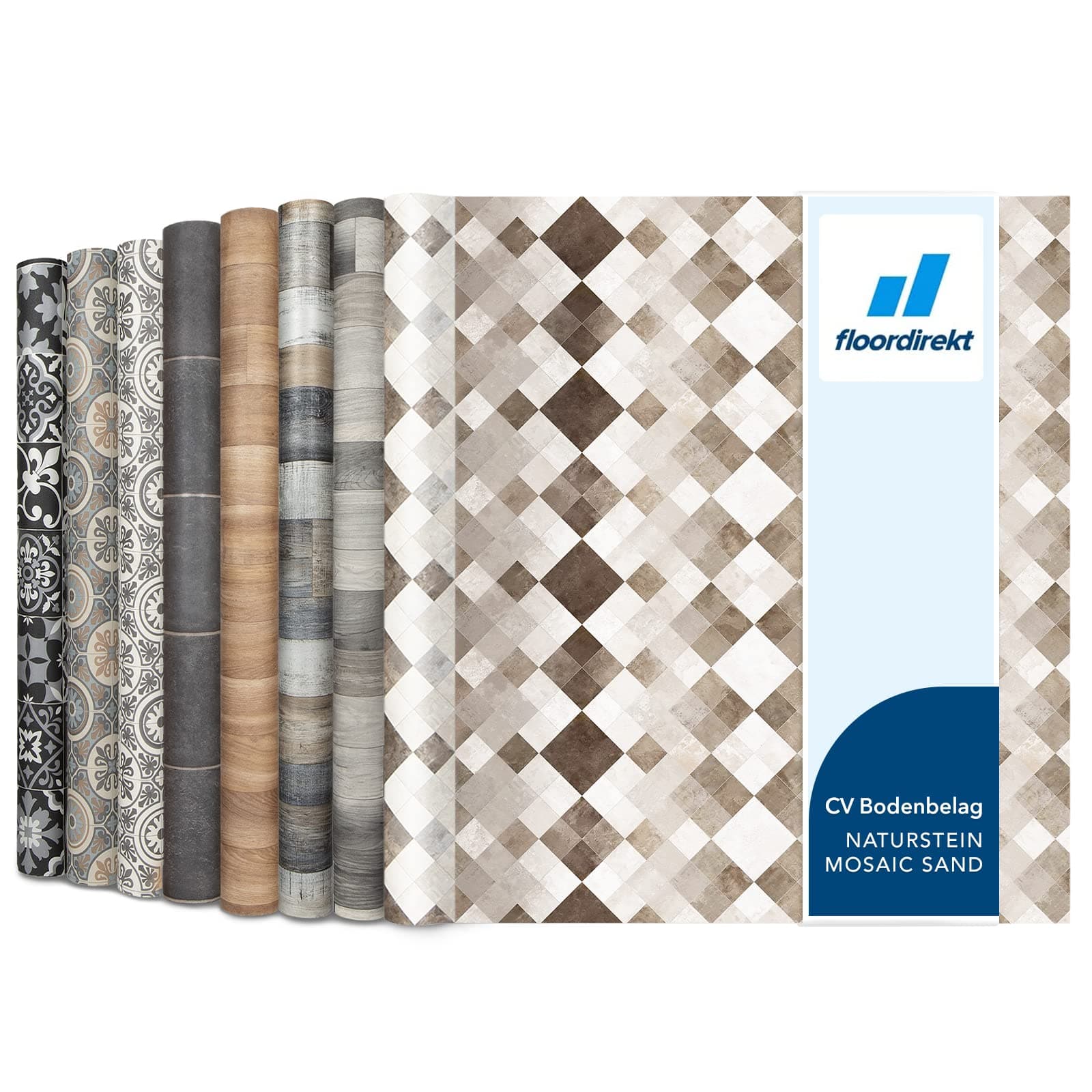 CV Cushioned Vinyl Flooring PVC Tile Effect, Structured Vinyl Flooring, Tile Optic Flooring for Kitchen, Bathroom, Home or Commercial (200 x 500 cm, Toscana Sand)